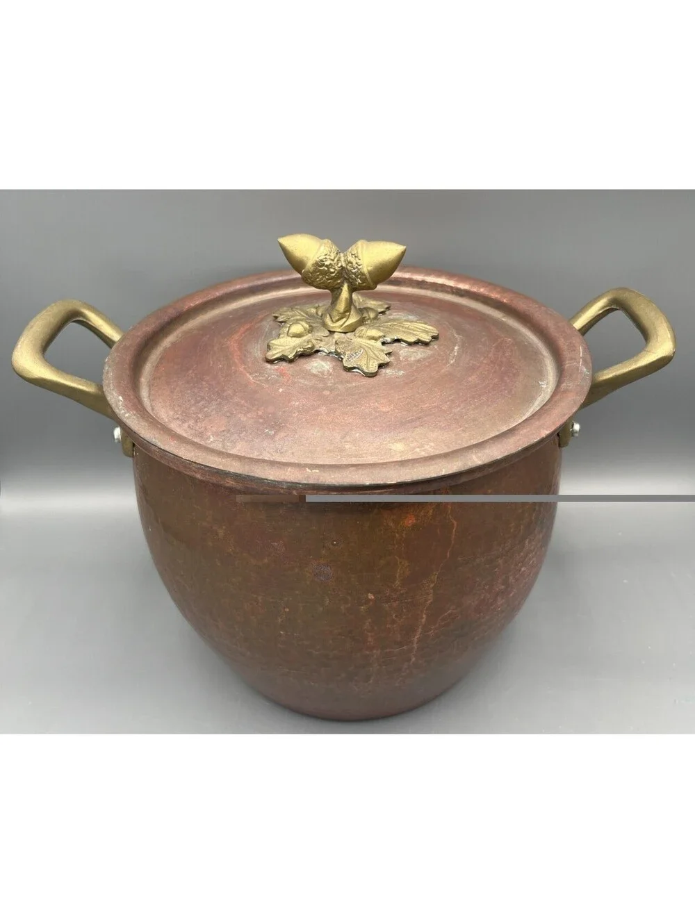 Ruffoni 4.75 Qt Hammered Copper Stockpot Italy Brass Acorn Lid Handles